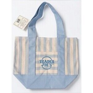 Trader Joe’s Mini Canvas Tote Bags Blue Pastel Colors Striped Limited Edition